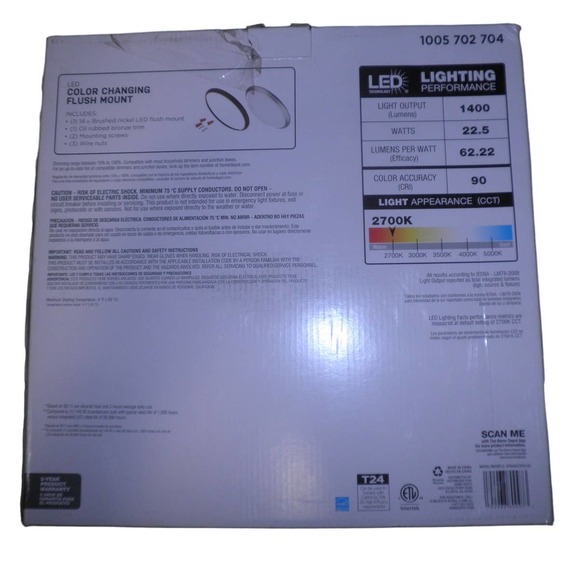 14" Brushed Nickel or Oil-Rubbed Bronze Selectable LED Flush Mount (PARTS USE) - Picture 5 of 8